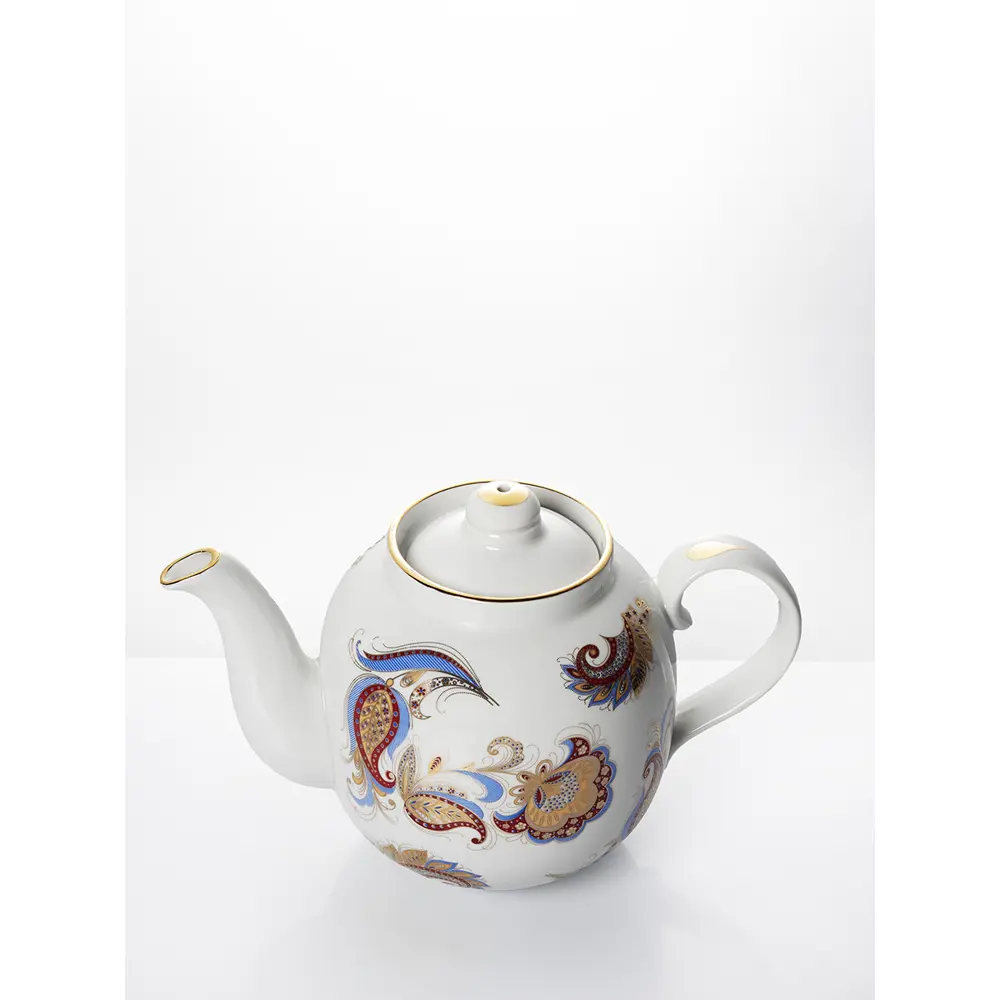Фото 3 Чайник заварочный фарфоровый объем 1400 мл ф.Янтарь Перо Жар-птицы Дулево