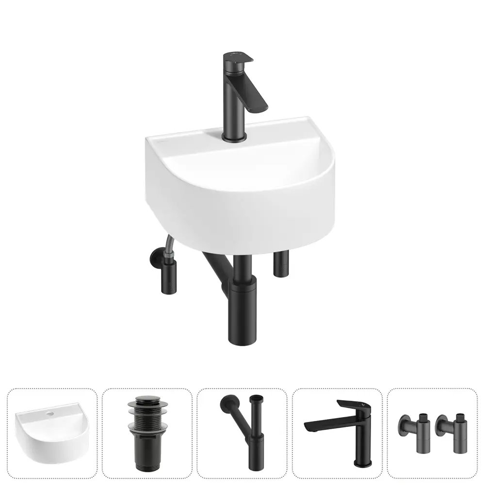 Фото Раковина мини Wellsee WC Area 32см с донный клапаном сифоном смесителем и вентилем 20212122R Фото Раковина мини Wellsee WC Area 32см с донный клапаном сифоном смесителем и вентилем 20212122R