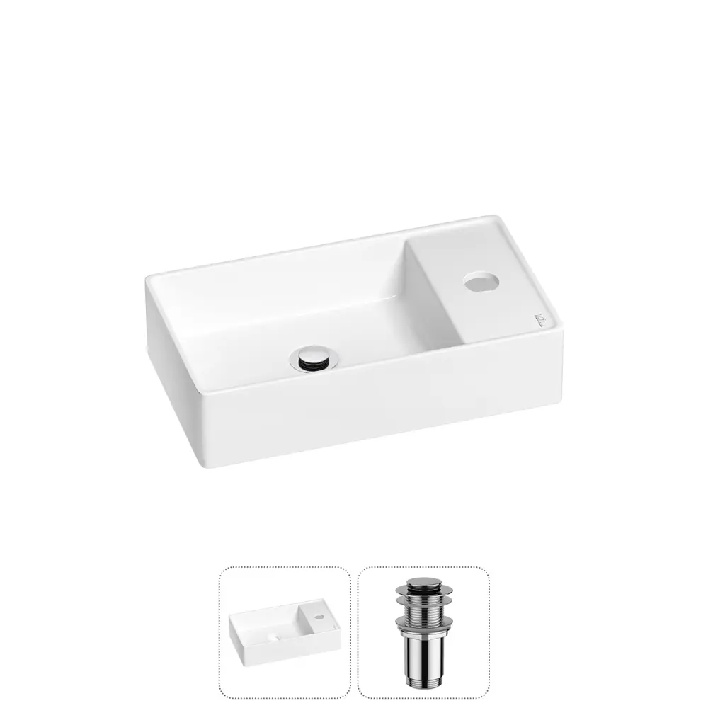 Фото Раковина мини Wellsee WC Area 41см с донный клапаном 20213610R