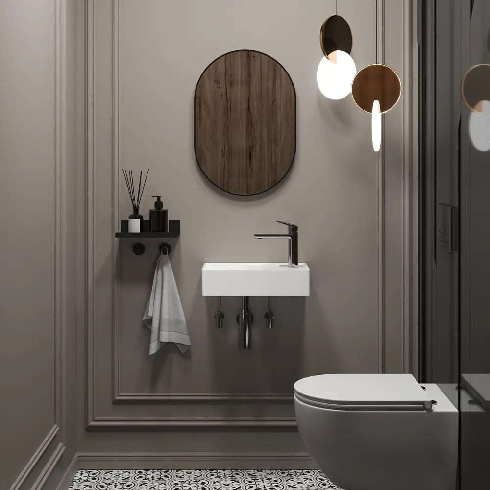 Фото 7 Раковина мини Wellsee WC Area 41см с донный клапаном сифоном смесителем и вентилем 20213622R Фото 7 Раковина мини Wellsee WC Area 41см с донный клапаном сифоном смесителем и вентилем 20213622R