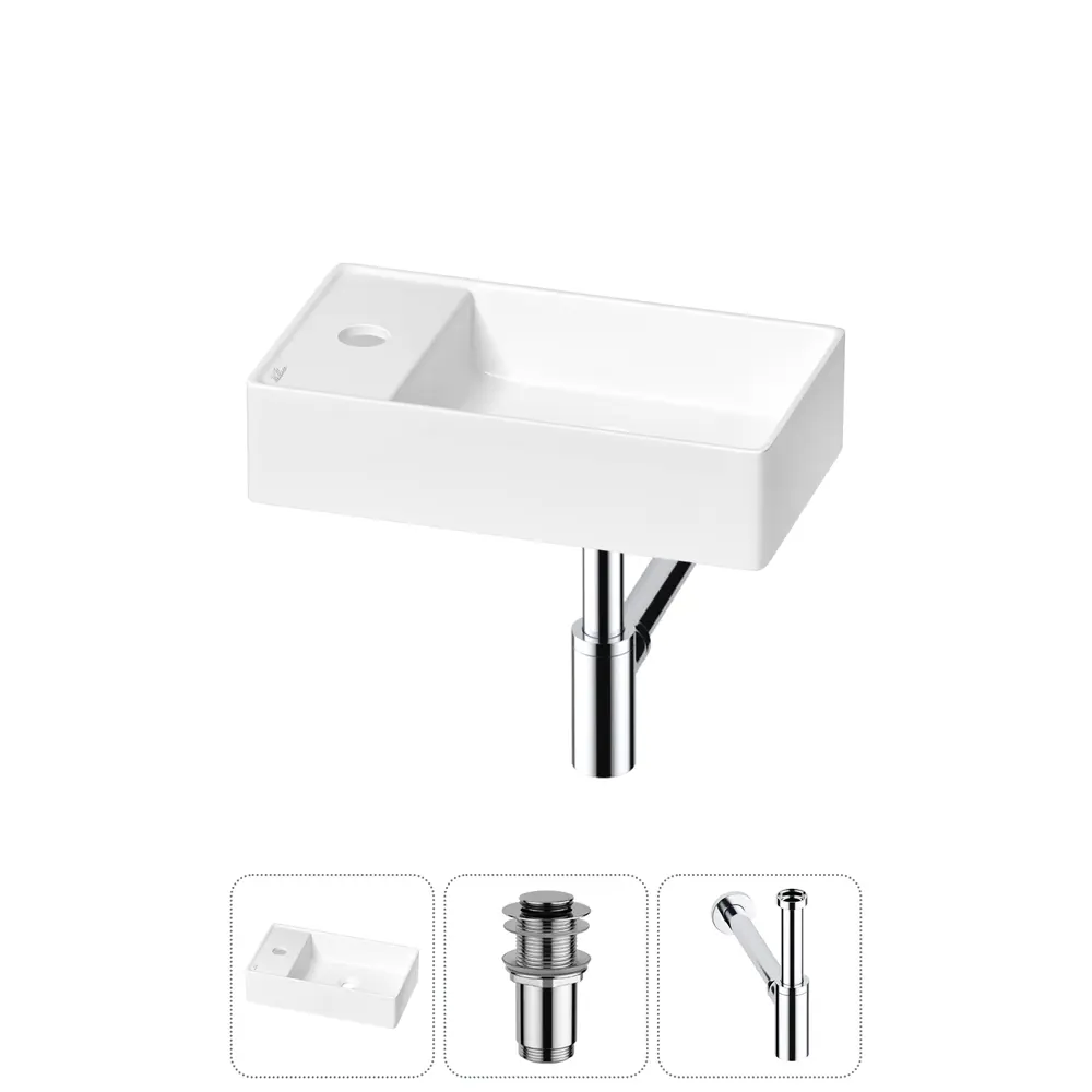 Фото Раковина мини Wellsee WC Area 41см с донный клапаным и сифоном 20213798R