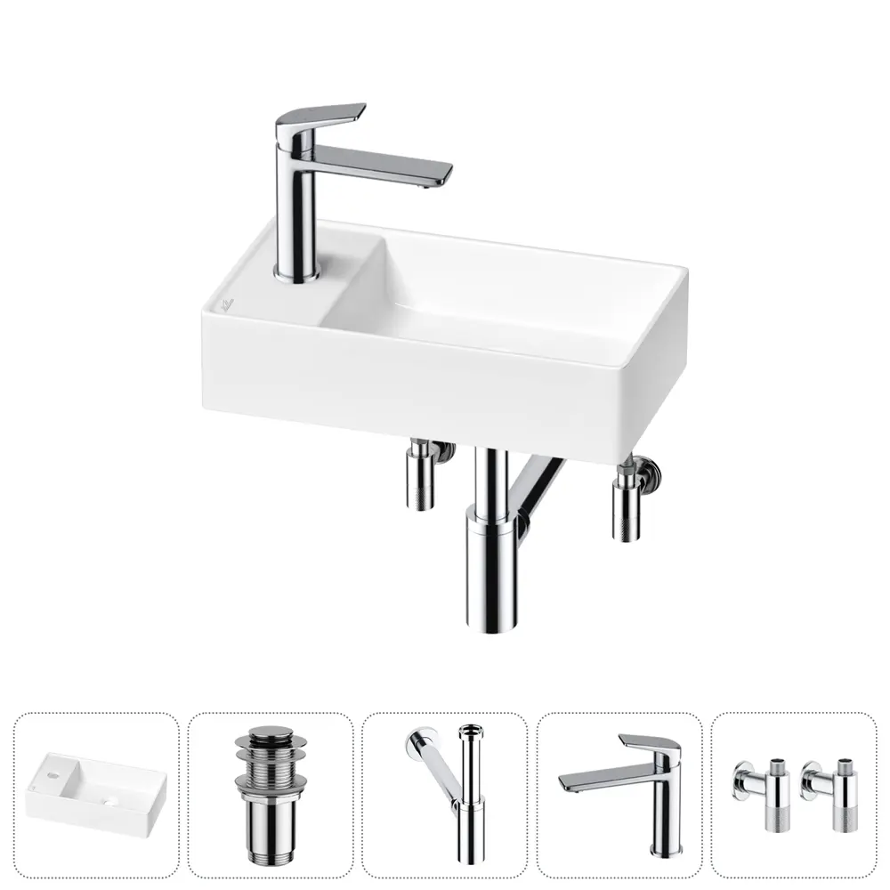 Фото Раковина мини Wellsee WC Area 41см с донный клапаном сифоном смесителем и вентилем 20213806R Фото Раковина мини Wellsee WC Area 41см с донный клапаном сифоном смесителем и вентилем 20213806R