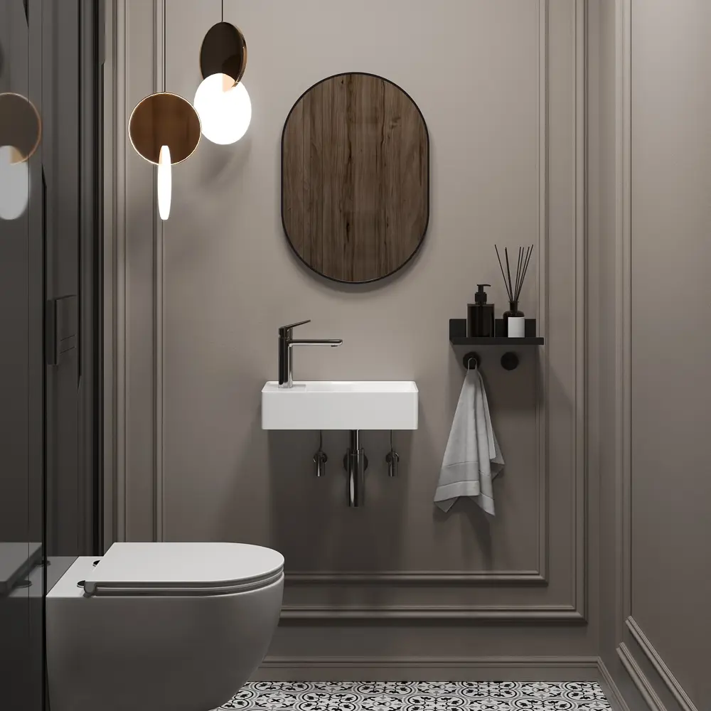 Фото 7 Раковина мини Wellsee WC Area 41см с донный клапаном сифоном смесителем и вентилем 20213806R Фото 7 Раковина мини Wellsee WC Area 41см с донный клапаном сифоном смесителем и вентилем 20213806R