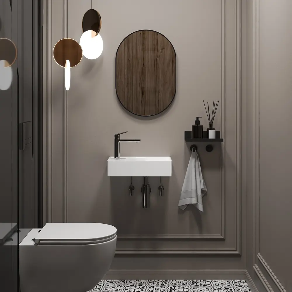 Фото 7 Раковина мини Wellsee WC Area 41см с донный клапаном сифоном смесителем и вентилем 20213807R Фото 7 Раковина мини Wellsee WC Area 41см с донный клапаном сифоном смесителем и вентилем 20213807R