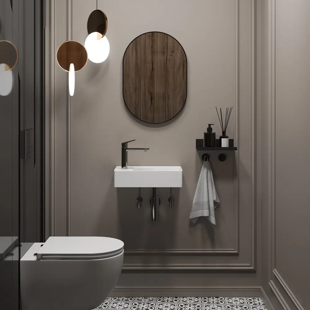 Фото 7 Раковина мини Wellsee WC Area 41см с донный клапаном сифоном смесителем и вентилем 20213822R Фото 7 Раковина мини Wellsee WC Area 41см с донный клапаном сифоном смесителем и вентилем 20213822R