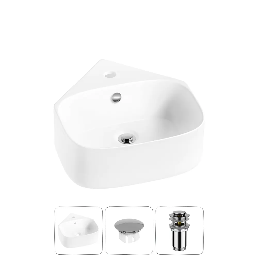 Фото Раковина мини Wellsee WC Area 39см с заглушкой на перелив и донный клапан 20217012R