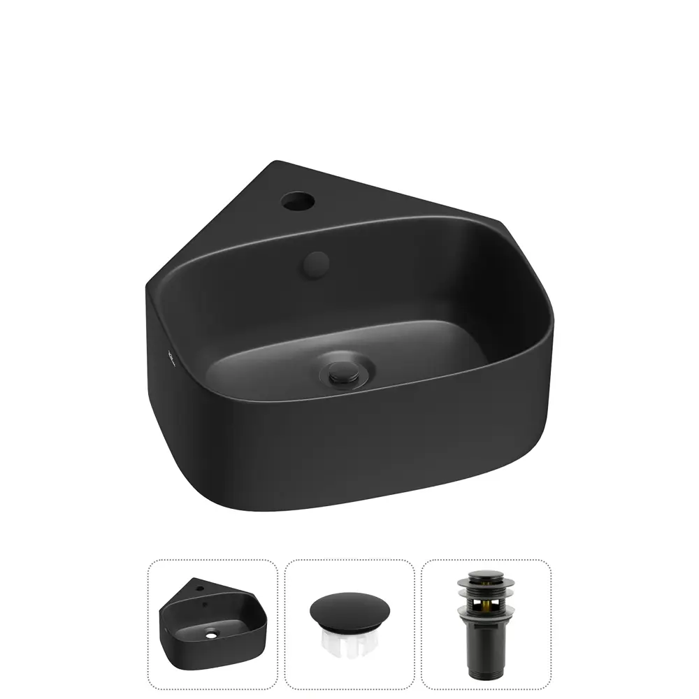 Фото Раковина мини угловая Wellsee WC Area 39см с заглушкой на перелив и донный клапан 20217017R Фото Раковина мини угловая Wellsee WC Area 39см с заглушкой на перелив и донный клапан 20217017R