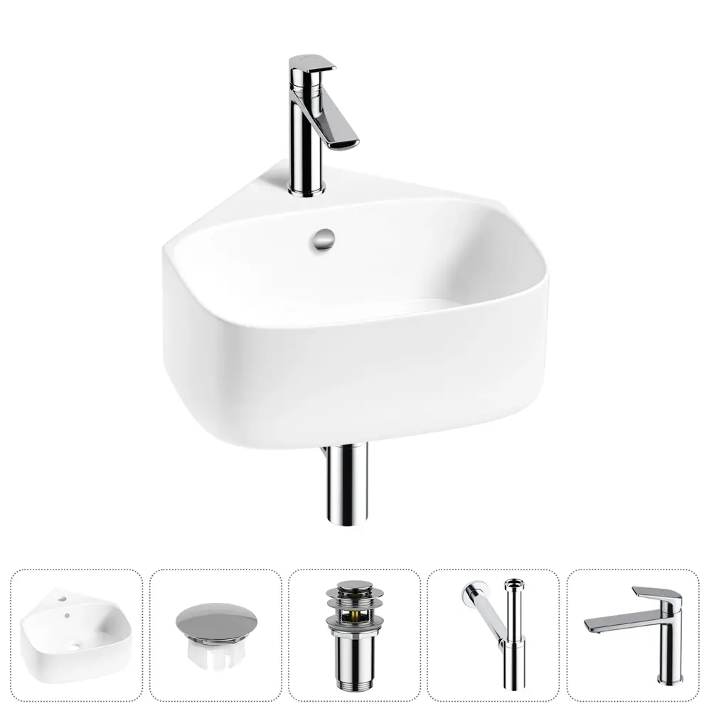 Фото Раковина мини подвесная Wellsee WC Area 39см комплект 5 в 1 20217126R Фото Раковина мини подвесная Wellsee WC Area 39см комплект 5 в 1 20217126R