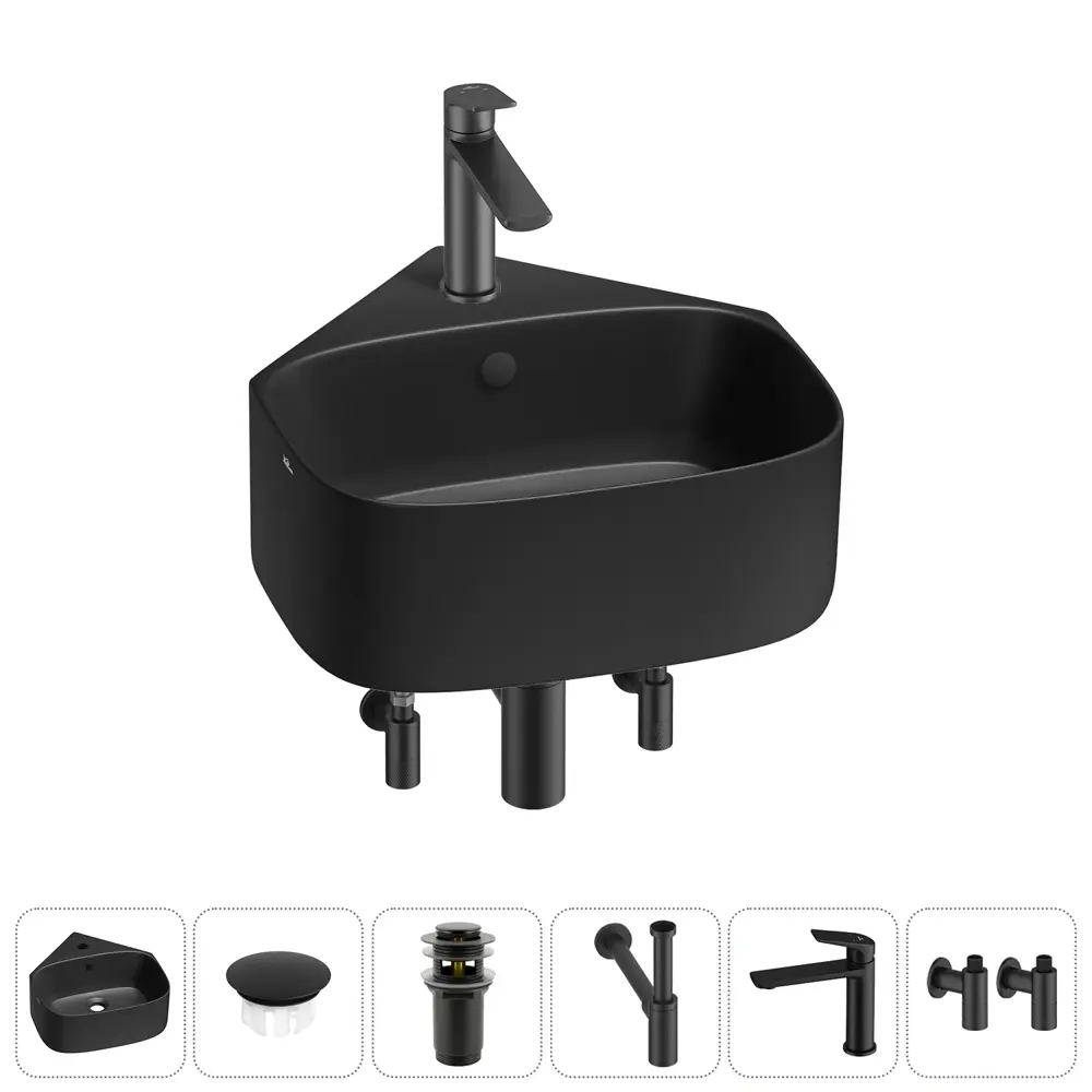 Фото Раковина мини подвесная угловая Wellsee WC Area 39см комплект 6 в 1 20217194R Фото Раковина мини подвесная угловая Wellsee WC Area 39см комплект 6 в 1 20217194R