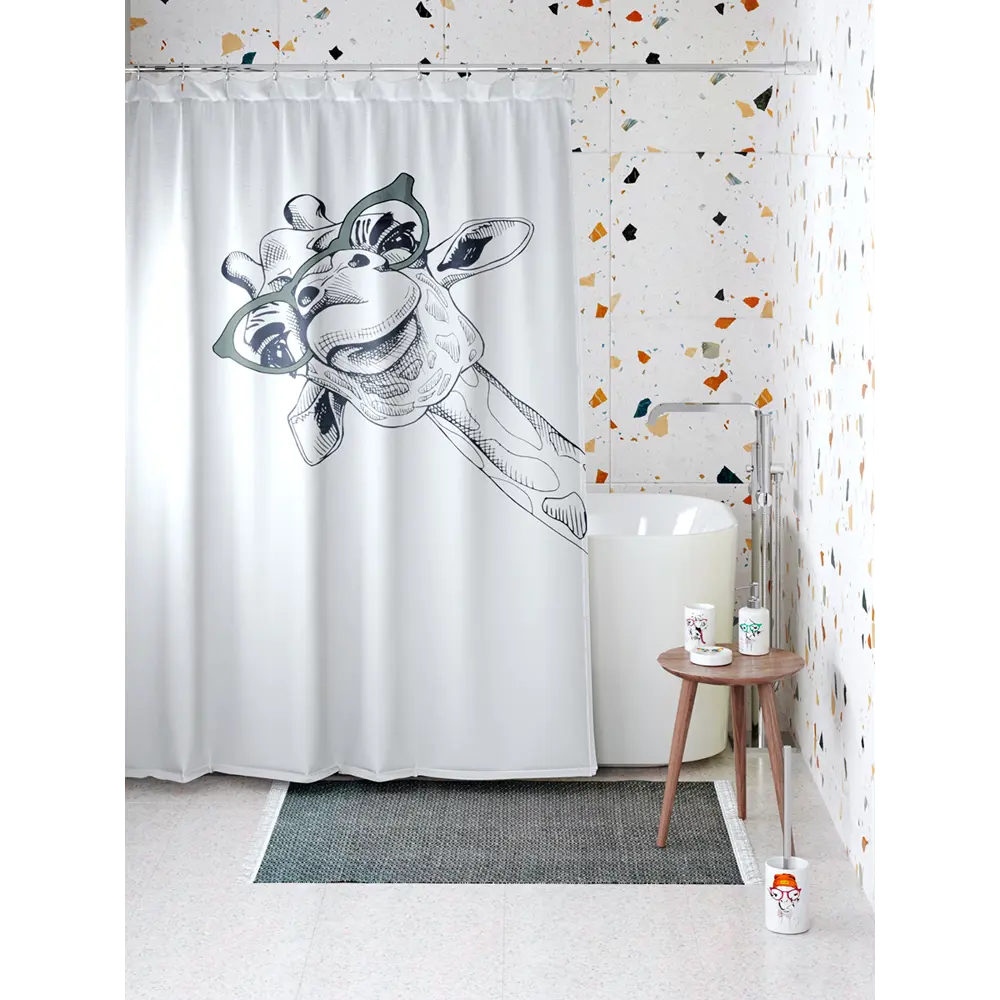 Фото Штора для ванной Zenfort Happy Giraffe 180x200 см полиэстер цвет белый Фото Штора для ванной Zenfort Happy Giraffe 180x200 см полиэстер цвет белый