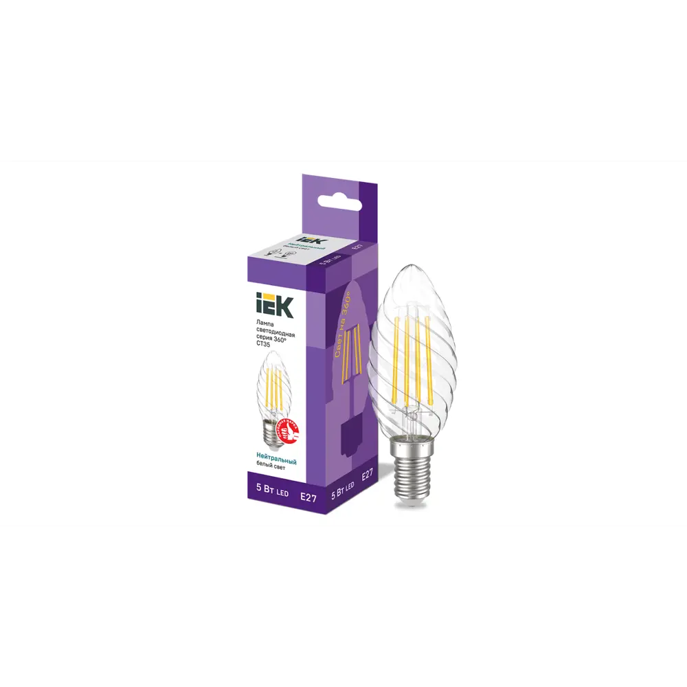 Фото Лампа светодиодная IEK LLF-CT35-5-230-40-E27-CL E27 230 В 5 Вт свеча витая прозрачная 600 Лм нейтральный белый свет Фото Лампа светодиодная IEK LLF-CT35-5-230-40-E27-CL E27 230 В 5 Вт свеча витая прозрачная 600 Лм нейтральный белый свет