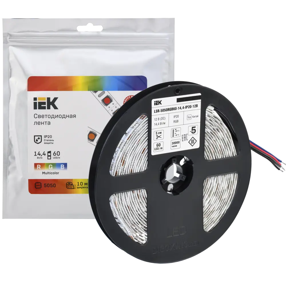 Фото Светодиодная лента IEK LSR2-3-060-20-3-05 SMD 5050 60 диод/14.4 Вт/м 12 В IP20 5 м изменение цвета RGB Фото Светодиодная лента IEK LSR2-3-060-20-3-05 SMD 5050 60 диод/14.4 Вт/м 12 В IP20 5 м изменение цвета RGB