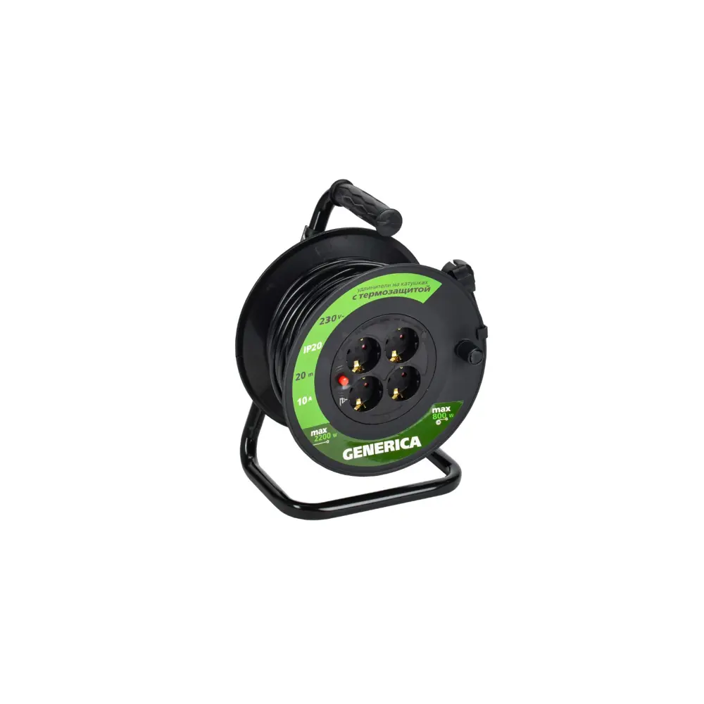 Фото Удлинитель без заземления на катушке Generica WKP10-10-04-20-G 4 розетки 20 м