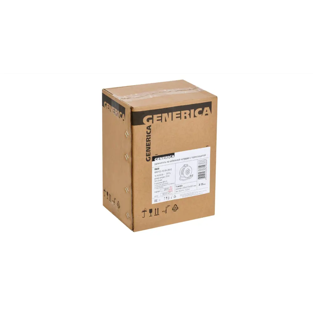 Фото 4 Удлинитель на катушке Generica WKP20-16-04-20-G 4 розетки с заземлением 3x1.5 мм 20 м 2500 Вт цвет черный