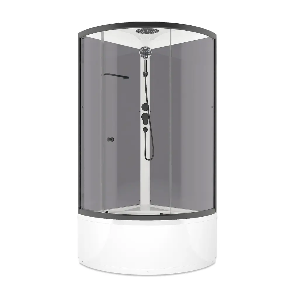 Фото Душевая кабина Domani-Spa Simple 99 high 90x90x218 см высокий поддон серые стенки прозрачное стекло графит профиль Black accents Фото Душевая кабина Domani-Spa Simple 99 high 90x90x218 см высокий поддон серые стенки прозрачное стекло графит профиль Black accents
