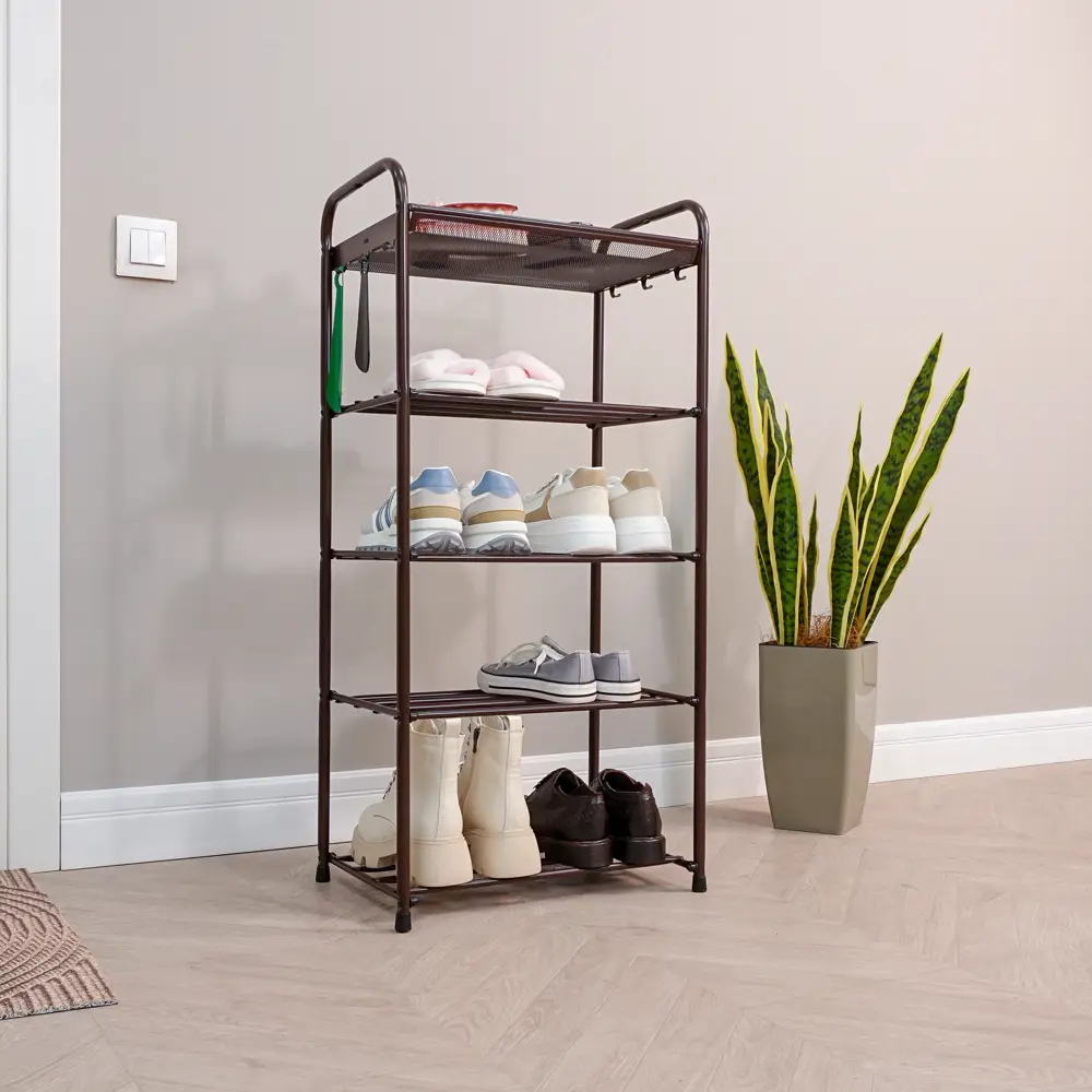 Фото 3 Обувница ЗМИ Альфа 15 45x94.5x30 см 4 полки металл цвет коричневый