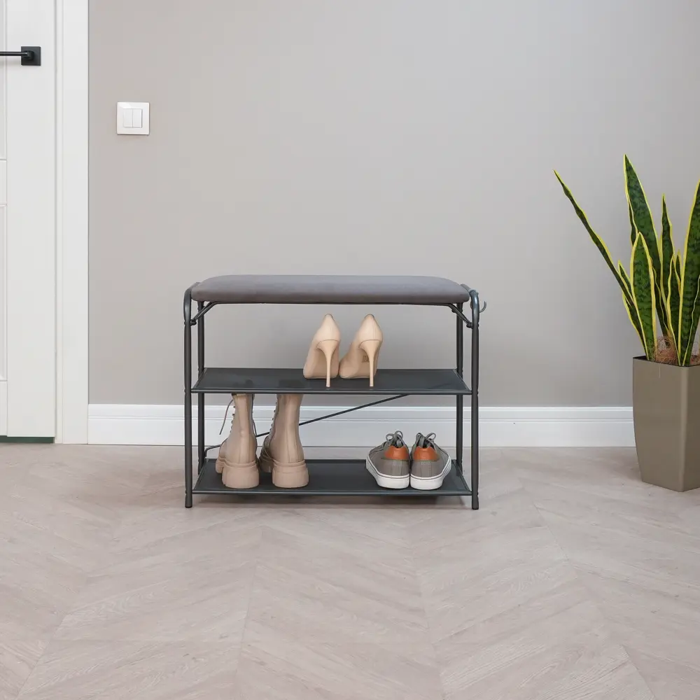 Фото 3 Обувница ЗМИ Гранада 23С 65x50x30 см 2 полки металл цвет графит Фото 3 Обувница ЗМИ Гранада 23С 65x50x30 см 2 полки металл цвет графит