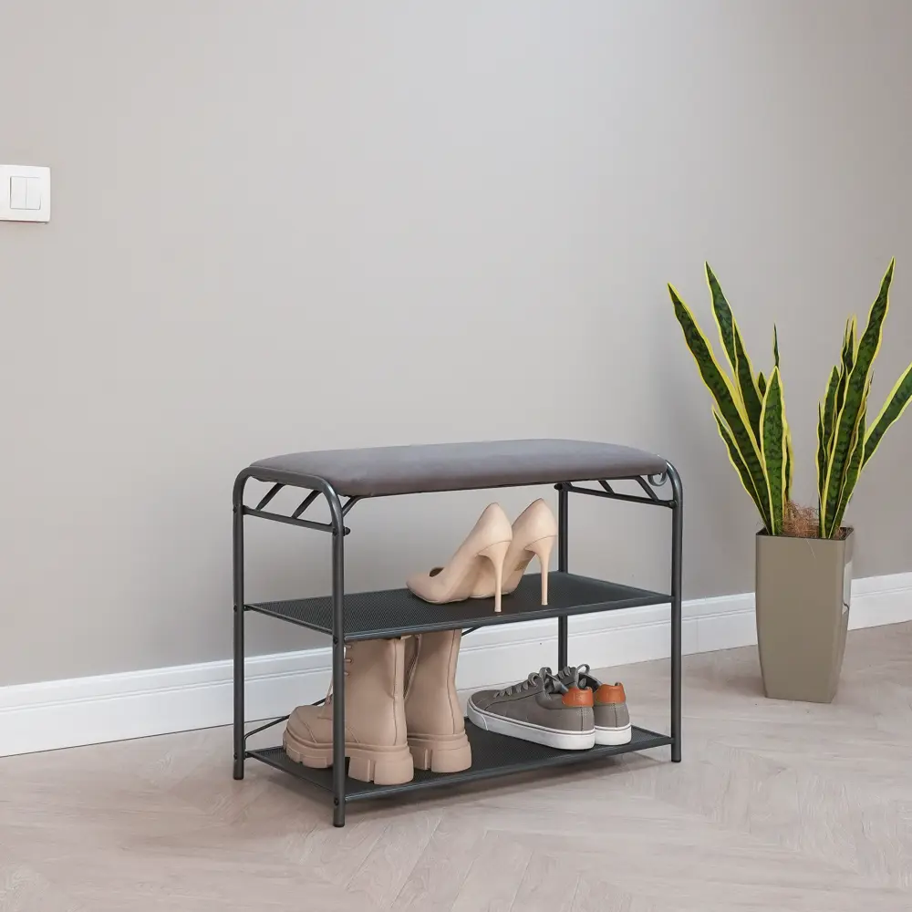 Фото Обувница ЗМИ Гранада 23С 65x50x30 см 2 полки металл цвет графит Фото Обувница ЗМИ Гранада 23С 65x50x30 см 2 полки металл цвет графит