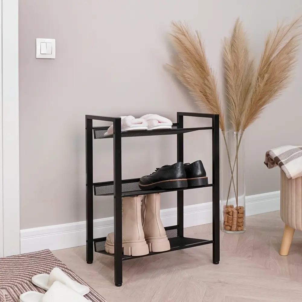Фото Обувница ЗМИ Торонто 13 47x61x26 см 3 полки металл цвет черный Фото Обувница ЗМИ Торонто 13 47x61x26 см 3 полки металл цвет черный