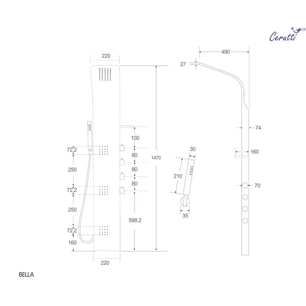 Фото 9 Душевая стойка Ceruttispa Ct9254 9254 3 режимная цвет черный матовый