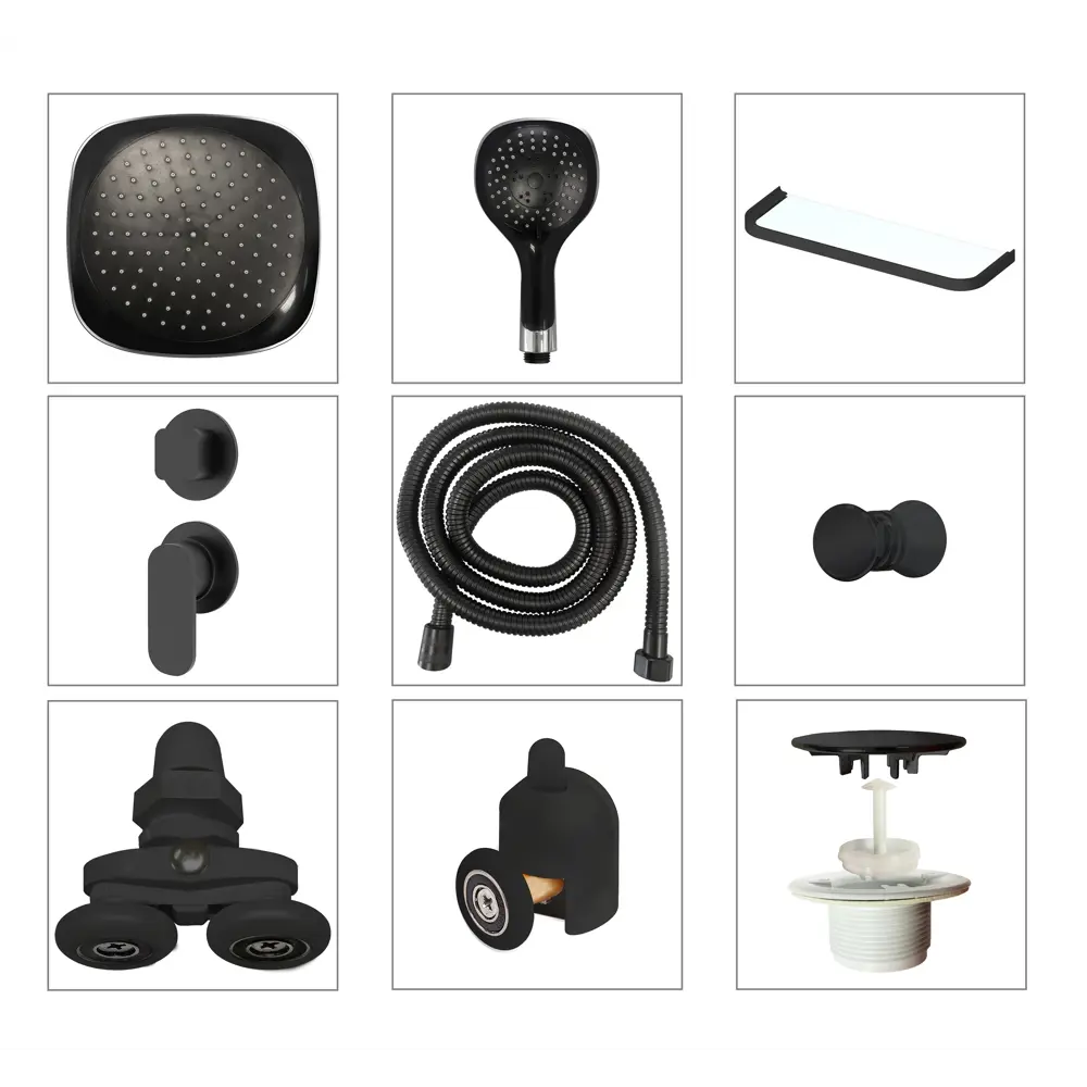 Фото 7 Душевая кабина Domani-Spa Delight Slim 88 80x80x218см низкий поддон серые стенки прозрачное стекло графит профиль Black accents Фото 7 Душевая кабина Domani-Spa Delight Slim 88 80x80x218см низкий поддон серые стенки прозрачное стекло графит профиль Black accents