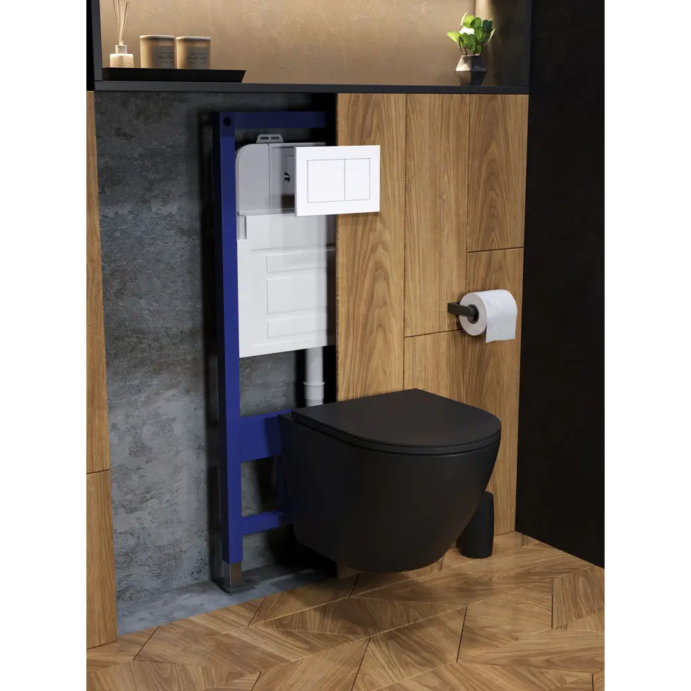 Фото 7 Комплект инсталляция с унитазом и кнопкой 3 в 1 Watersense W00605 инсталляция безободковый подвесной унитаз Milana S черный матовый кнопка белая Фото 7 Комплект инсталляция с унитазом и кнопкой 3 в 1 Watersense W00605 инсталляция безободковый подвесной унитаз Milana S черный матовый кнопка белая