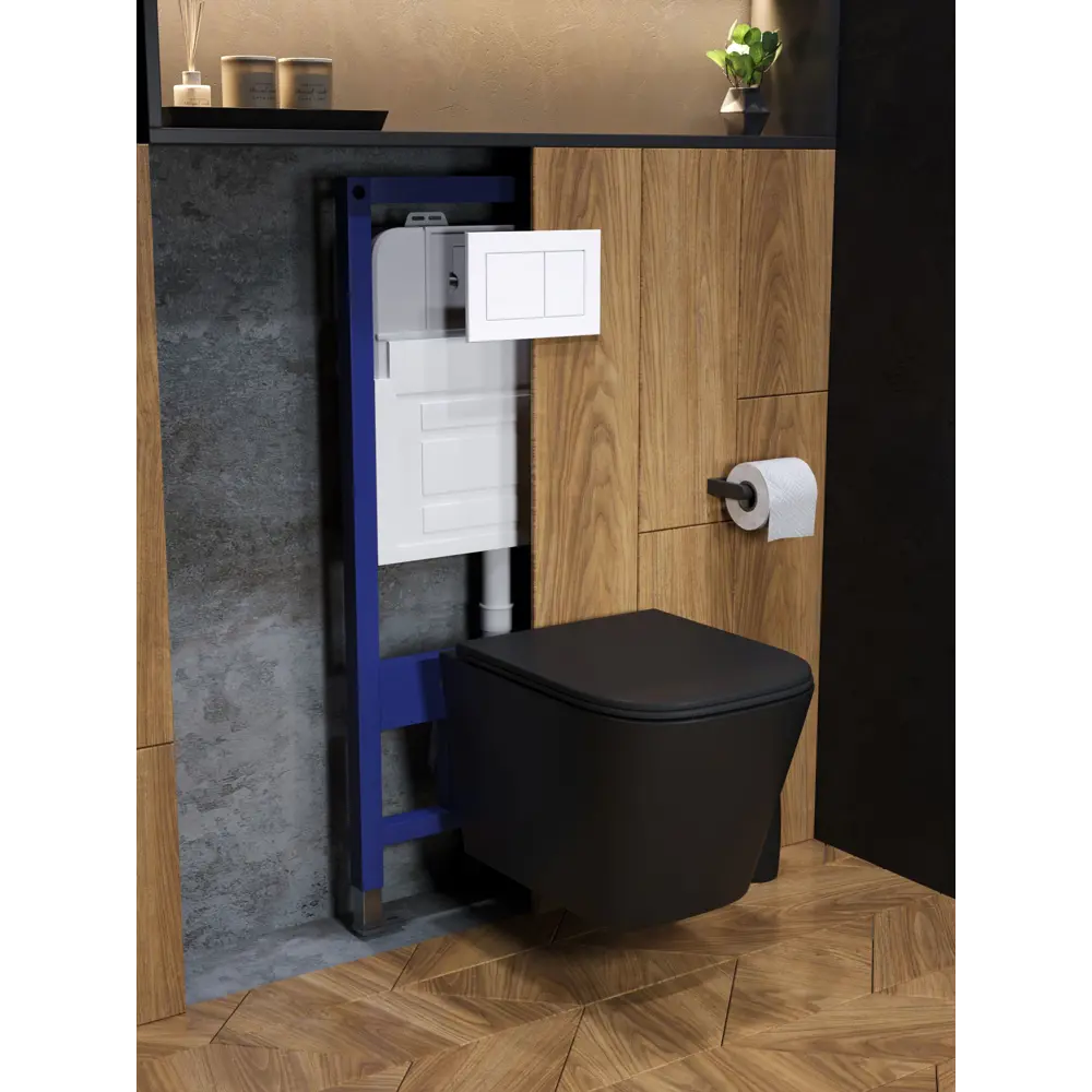 Фото 7 Комплект инсталляция с унитазом и кнопкой 3 в 1 Watersense W00608 инсталляция безободковый подвесной унитаз Eva S черный матовый кнопка белая Фото 7 Комплект инсталляция с унитазом и кнопкой 3 в 1 Watersense W00608 инсталляция безободковый подвесной унитаз Eva S черный матовый кнопка белая