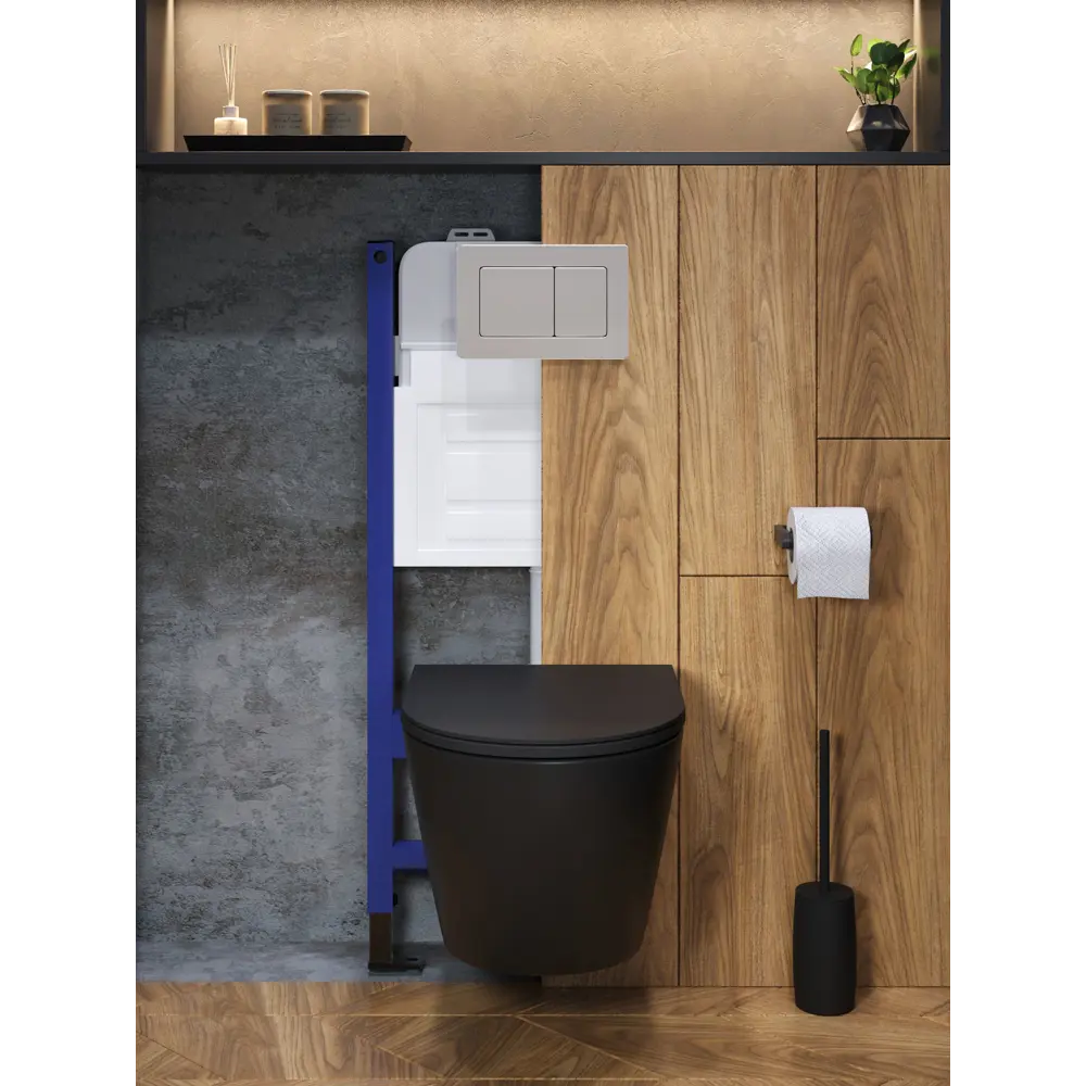 Фото 8 Комплект инсталляция с унитазом и кнопкой 3 в 1 Watersense W00633 инсталляция безободковый подвесной унитаз Milana S черный матовый кнопка нержавеющая сталь Фото 8 Комплект инсталляция с унитазом и кнопкой 3 в 1 Watersense W00633 инсталляция безободковый подвесной унитаз Milana S черный матовый кнопка нержавеющая сталь