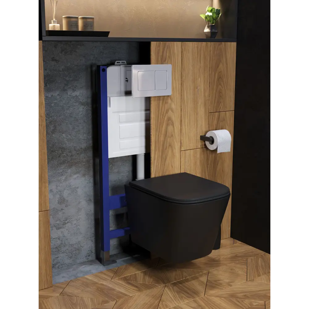 Фото 7 Комплект инсталляция с унитазом и кнопкой 3 в 1 Watersense W00636 инсталляция безободковый подвесной унитаз Eva S черный матовый кнопка нержавеющая сталь Фото 7 Комплект инсталляция с унитазом и кнопкой 3 в 1 Watersense W00636 инсталляция безободковый подвесной унитаз Eva S черный матовый кнопка нержавеющая сталь