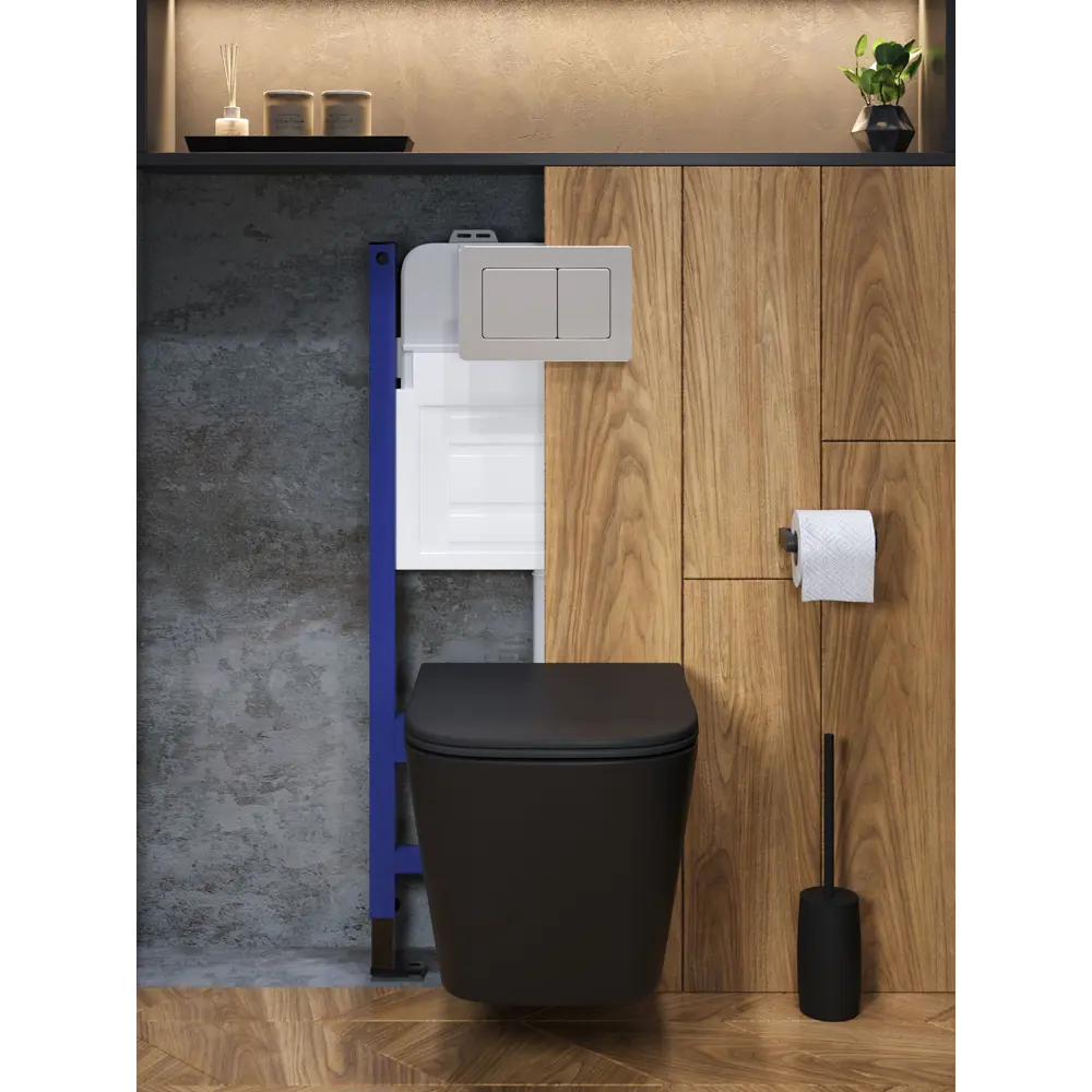 Фото 8 Комплект инсталляция с унитазом и кнопкой 3 в 1 Watersense W00636 инсталляция безободковый подвесной унитаз Eva S черный матовый кнопка нержавеющая сталь Фото 8 Комплект инсталляция с унитазом и кнопкой 3 в 1 Watersense W00636 инсталляция безободковый подвесной унитаз Eva S черный матовый кнопка нержавеющая сталь