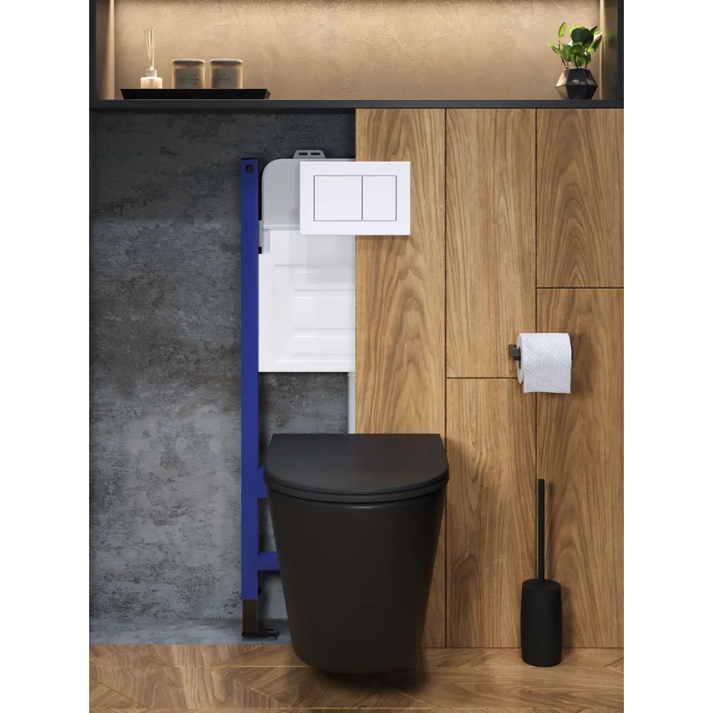 Фото 8 Комплект инсталляция с унитазом и кнопкой 3 в 1 Watersense W00666 инсталляция безободковый подвесной унитаз Rita черный матовый кнопка белая Фото 8 Комплект инсталляция с унитазом и кнопкой 3 в 1 Watersense W00666 инсталляция безободковый подвесной унитаз Rita черный матовый кнопка белая