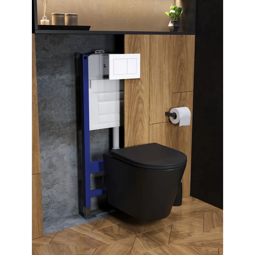 Фото 7 Комплект инсталляция с унитазом и кнопкой 3 в 1 Watersense W00666 инсталляция безободковый подвесной унитаз Rita черный матовый кнопка белая Фото 7 Комплект инсталляция с унитазом и кнопкой 3 в 1 Watersense W00666 инсталляция безободковый подвесной унитаз Rita черный матовый кнопка белая