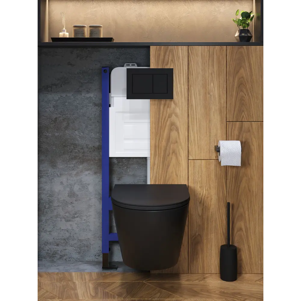 Фото 8 Комплект инсталляция с унитазом и кнопкой 3 в 1 Watersense W00675 инсталляция безободковый подвесной унитаз Milana S черный матовый кнопка черная Фото 8 Комплект инсталляция с унитазом и кнопкой 3 в 1 Watersense W00675 инсталляция безободковый подвесной унитаз Milana S черный матовый кнопка черная