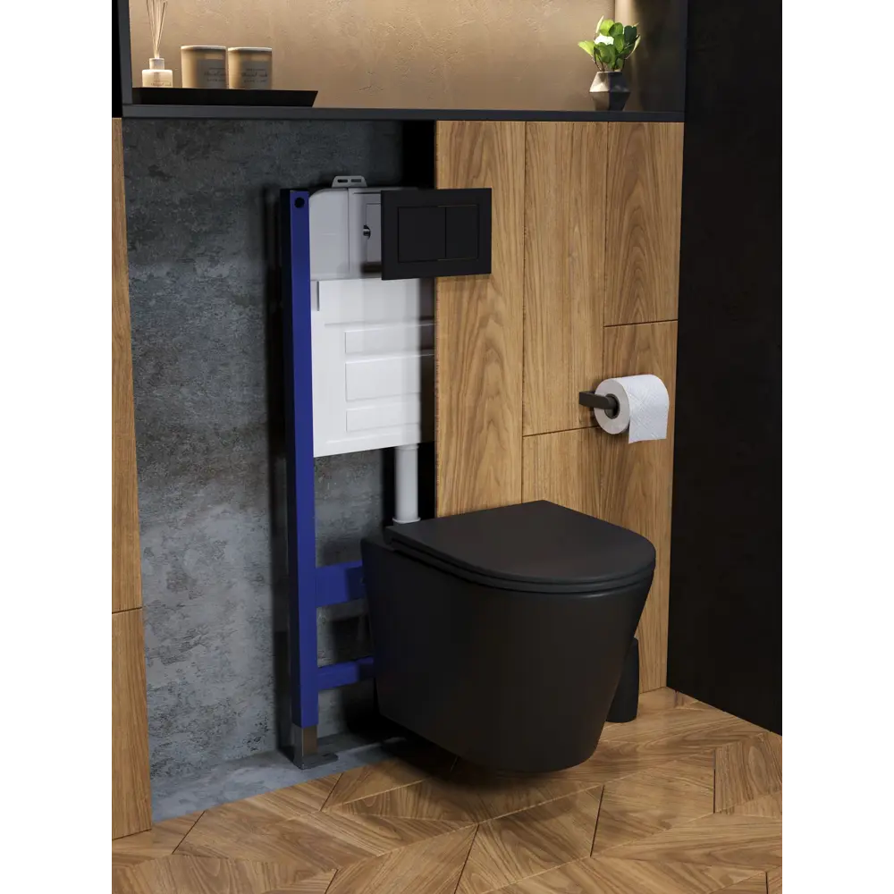 Фото 7 Комплект инсталляция с унитазом и кнопкой 3 в 1 Watersense W00680 инсталляция безободковый подвесной унитаз Rita черный матовый кнопка черная Фото 7 Комплект инсталляция с унитазом и кнопкой 3 в 1 Watersense W00680 инсталляция безободковый подвесной унитаз Rita черный матовый кнопка черная