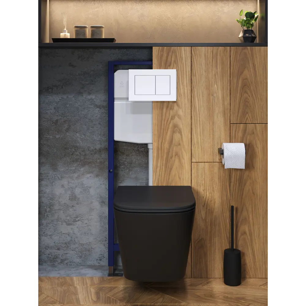 Фото 8 Комплект инсталляция с унитазом и кнопкой 3 в 1 Watersense W00720 инсталляция безободковый подвесной унитаз Eva S черный матовый кнопка белая Фото 8 Комплект инсталляция с унитазом и кнопкой 3 в 1 Watersense W00720 инсталляция безободковый подвесной унитаз Eva S черный матовый кнопка белая