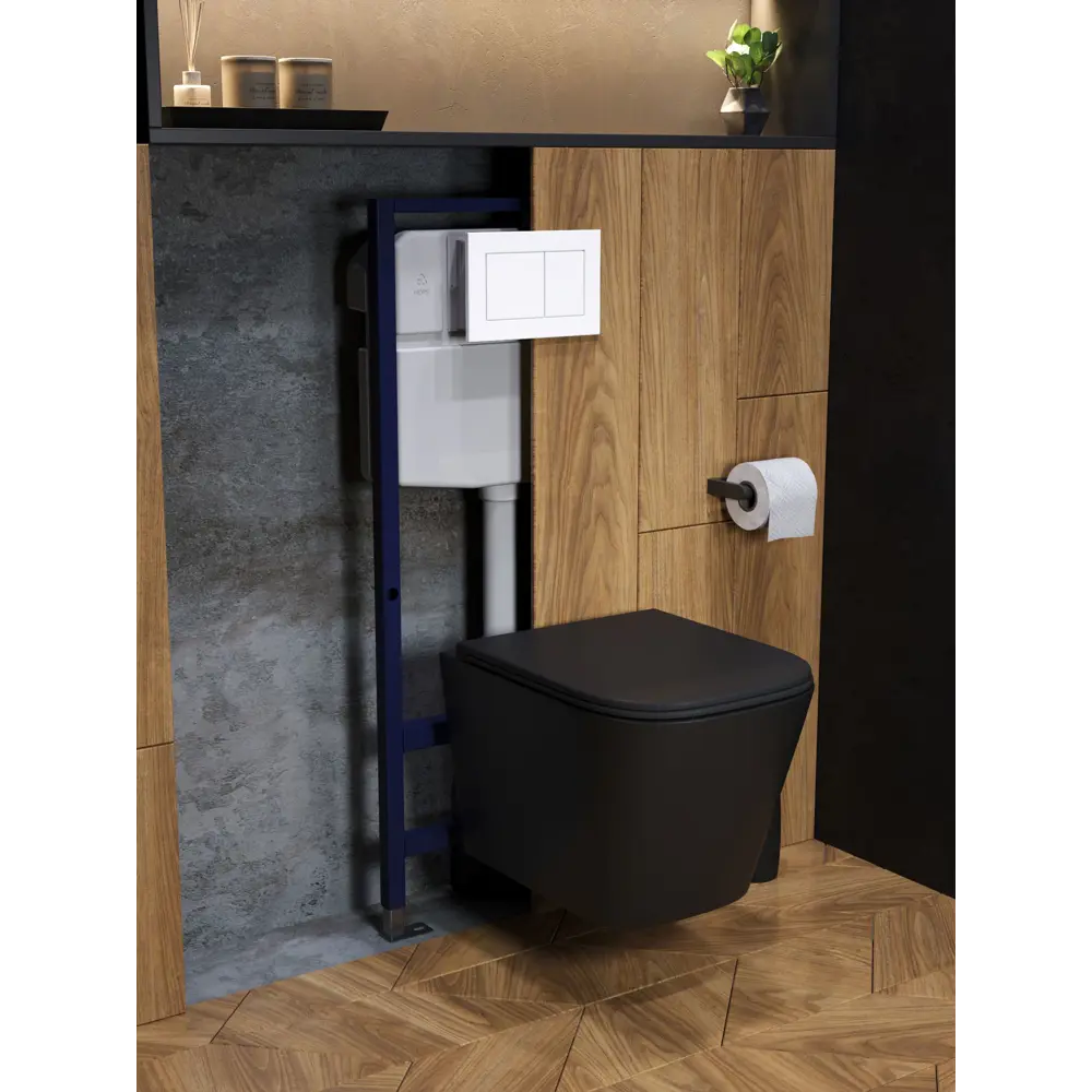 Фото 7 Комплект инсталляция с унитазом и кнопкой 3 в 1 Watersense W00720 инсталляция безободковый подвесной унитаз Eva S черный матовый кнопка белая Фото 7 Комплект инсталляция с унитазом и кнопкой 3 в 1 Watersense W00720 инсталляция безободковый подвесной унитаз Eva S черный матовый кнопка белая
