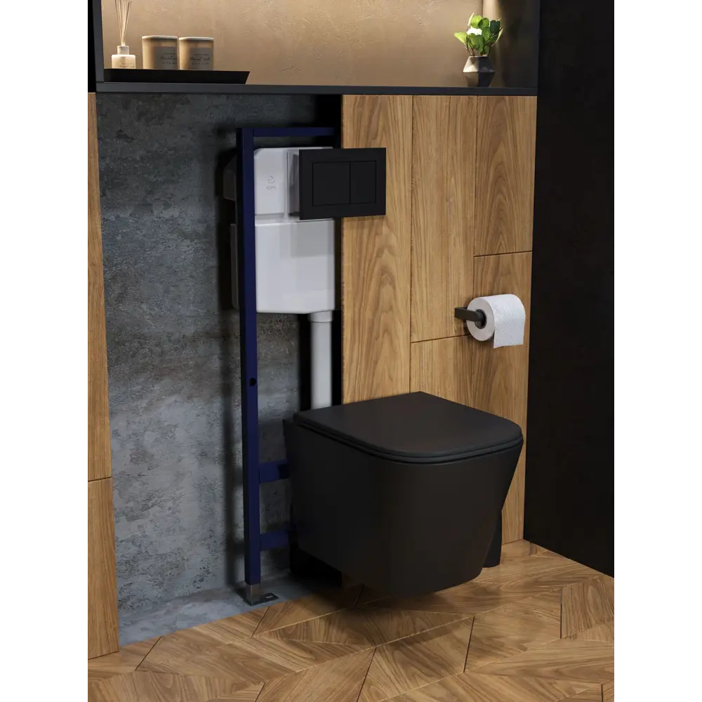 Фото 7 Комплект инсталляция с унитазом и кнопкой 3 в 1 Watersense W00734 инсталляция безободковый подвесной унитаз Eva S черный матовый кнопка черная Фото 7 Комплект инсталляция с унитазом и кнопкой 3 в 1 Watersense W00734 инсталляция безободковый подвесной унитаз Eva S черный матовый кнопка черная