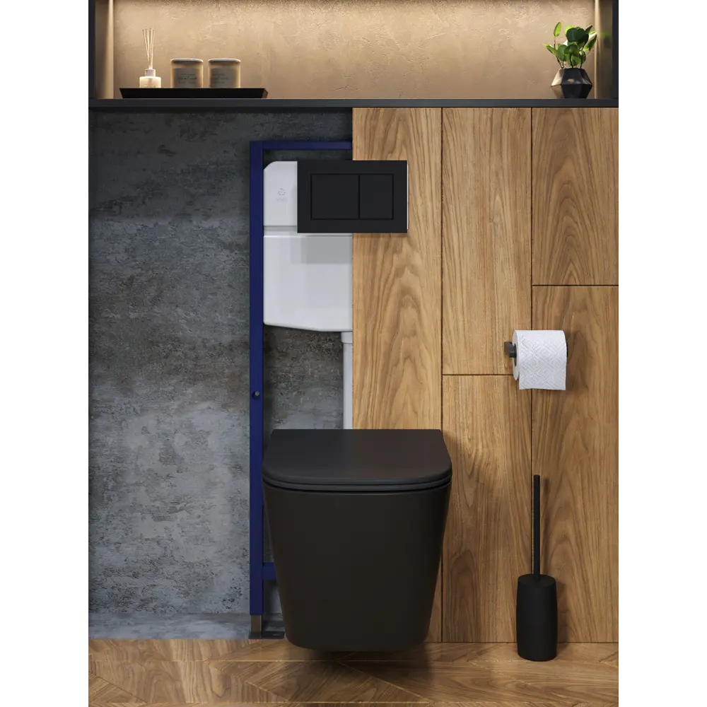 Фото 8 Комплект инсталляция с унитазом и кнопкой 3 в 1 Watersense W00734 инсталляция безободковый подвесной унитаз Eva S черный матовый кнопка черная Фото 8 Комплект инсталляция с унитазом и кнопкой 3 в 1 Watersense W00734 инсталляция безободковый подвесной унитаз Eva S черный матовый кнопка черная