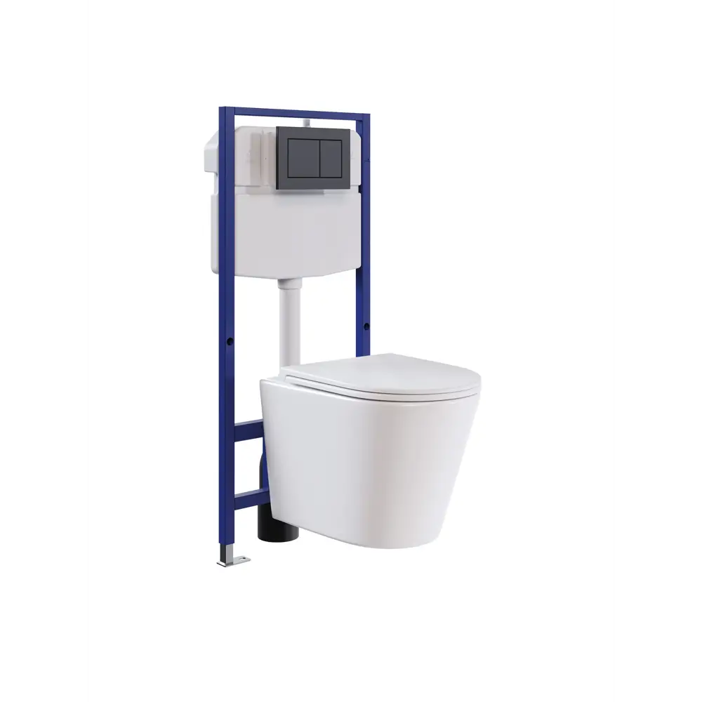 Фото 11 Комплект инсталляция с унитазом и кнопкой 3 в 1 Watersense W00735 инсталляция безободковый подвесной унитаз Rita кнопка черная Фото 11 Комплект инсталляция с унитазом и кнопкой 3 в 1 Watersense W00735 инсталляция безободковый подвесной унитаз Rita кнопка черная