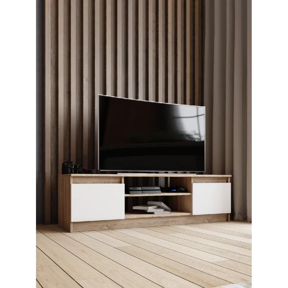 Фото Тумба под телевизор Micon УТ-00154707 140х40х36 см ЛДСП цвет дуб сонома/белый Фото Тумба под телевизор Micon УТ-00154707 140х40х36 см ЛДСП цвет дуб сонома/белый