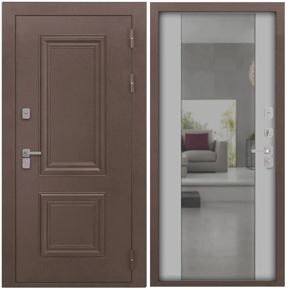 Фото 5 Входная дверь Дверипро Термо Д-68 правый 205x96см цвет медный антик/софт грей с зеркалом Фото 5 Входная дверь Дверипро Термо Д-68 правый 205x96см цвет медный антик/софт грей с зеркалом