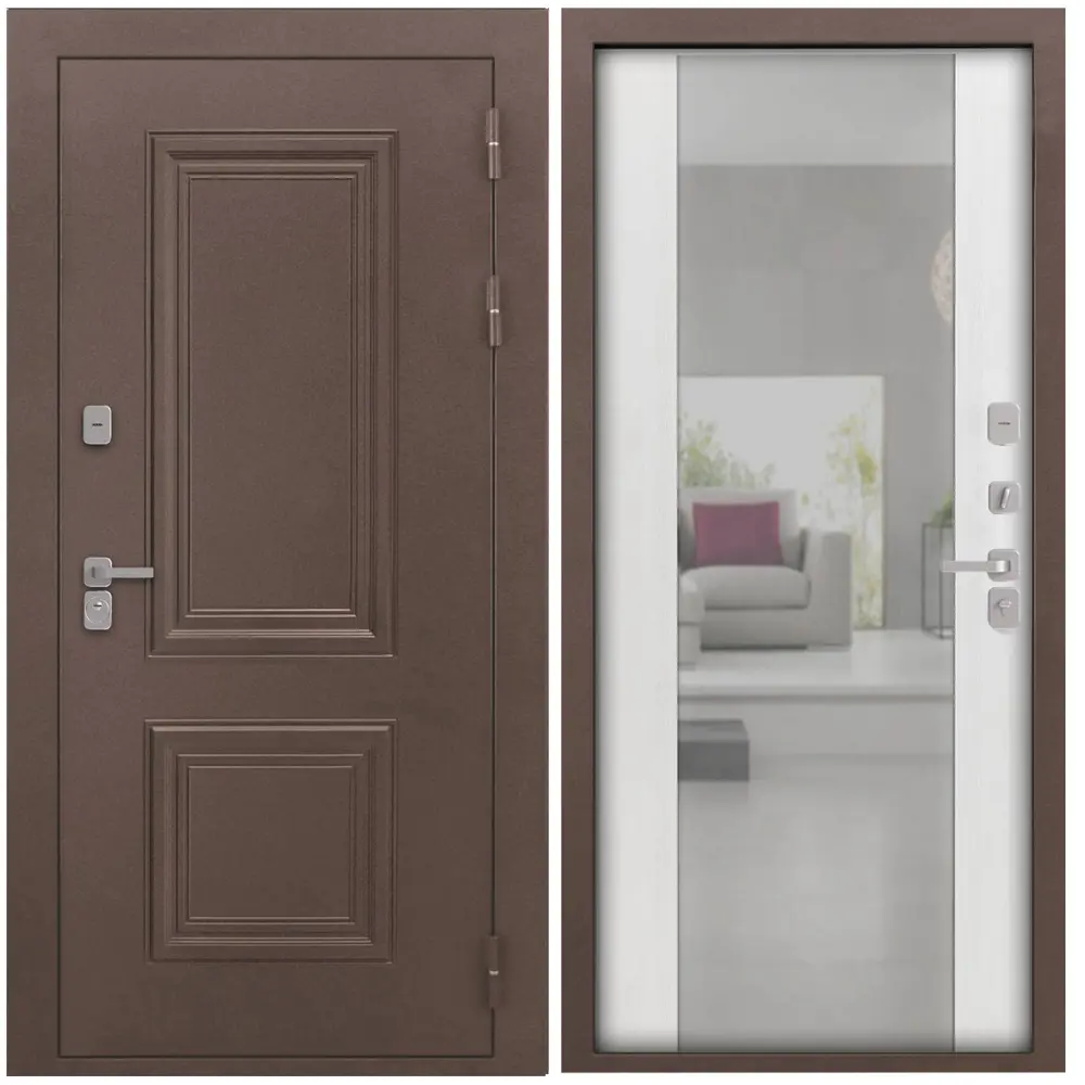 Фото 5 Входная дверь Дверипро Термо Д-68 правый 205x86см цвет медный антик/алиса ясень белый с зеркалом Фото 5 Входная дверь Дверипро Термо Д-68 правый 205x86см цвет медный антик/алиса ясень белый с зеркалом