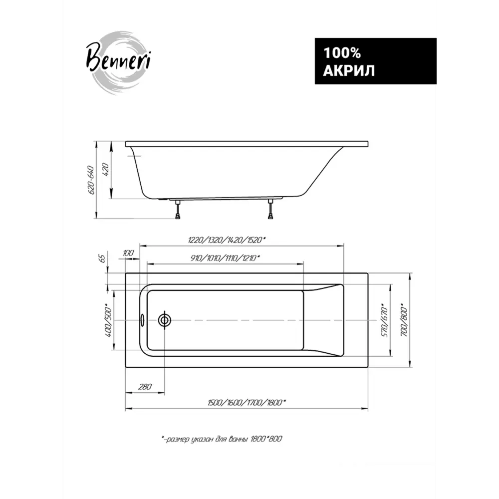 Фото 6 Прямоугольная ванна Benneri Como BE.Co170.01.FBS акрил 170x70см Фото 6 Прямоугольная ванна Benneri Como BE.Co170.01.FBS акрил 170x70см