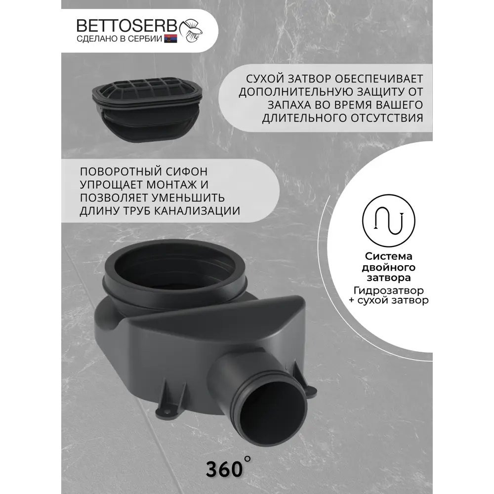 Фото 5 Трап для душа Bettoserb Frameless Line 750 Black Matte с комбинированным затвором Фото 5 Трап для душа Bettoserb Frameless Line 750 Black Matte с комбинированным затвором