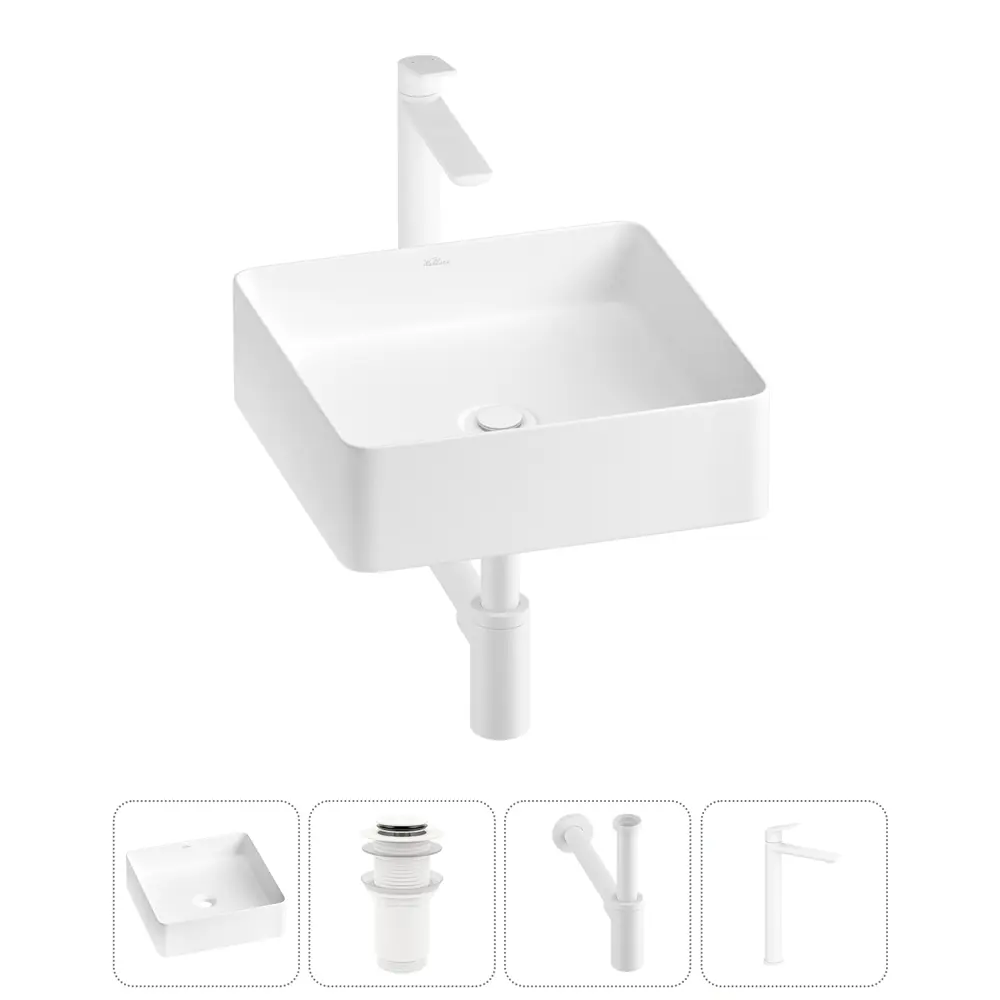 Фото Раковина накладная для ванной Wellsee FreeDom 2.0 20214386R с донным клапаном, сифоном и смесителем квадрат 30x30 см цвет белый Фото Раковина накладная для ванной Wellsee FreeDom 2.0 20214386R с донным клапаном, сифоном и смесителем квадрат 30x30 см цвет белый