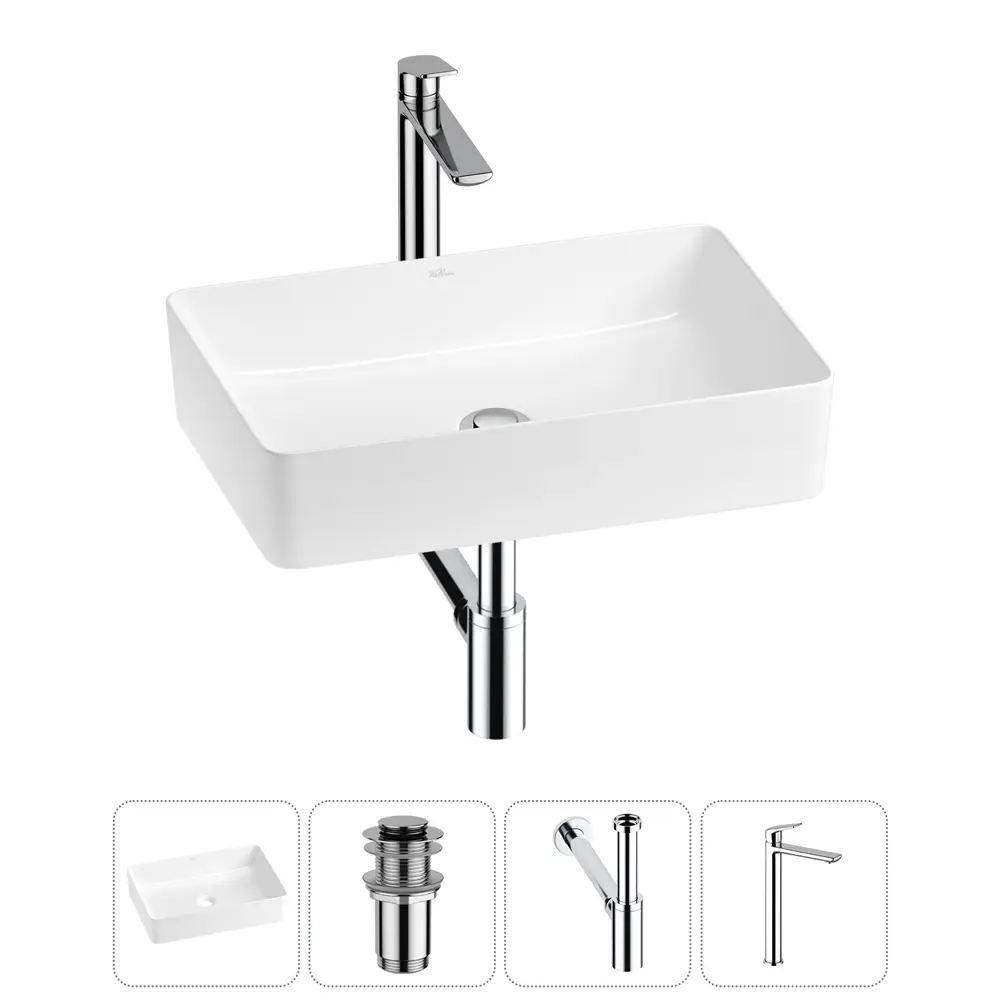 Фото Раковина Wellsee freedom 2.0 20214447R 50см цвет раковина 4 в 1: д/к, сифон, смеситель