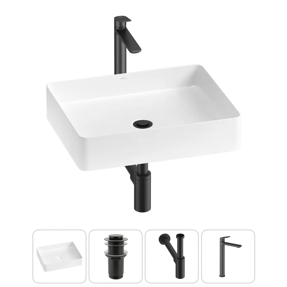 Фото Раковина Wellsee freedom 2.0 20214496R 51см цвет раковина 4 в 1: д/к, сифон, смеситель