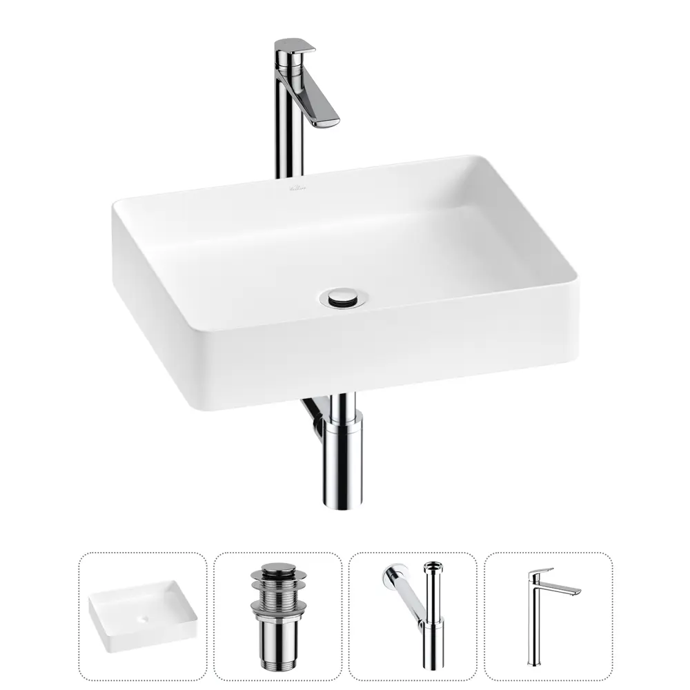 Фото Раковина Wellsee freedom 2.0 20214511R 51см цвет раковина 4 в 1: д/к, сифон, смеситель