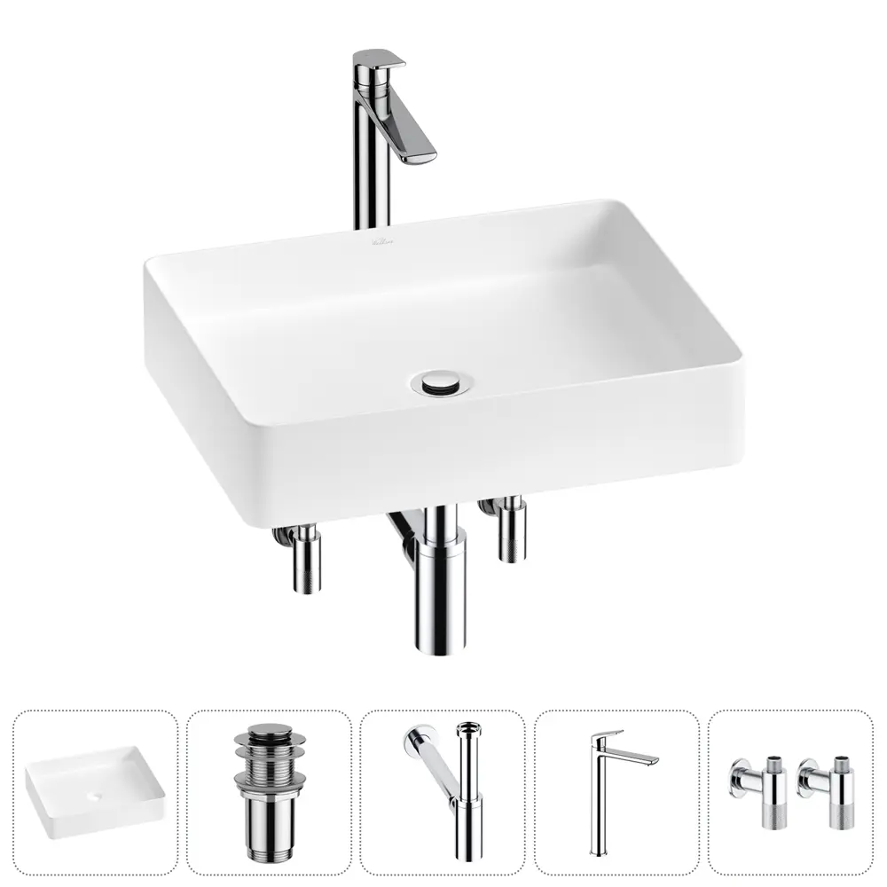 Фото Раковина Wellsee freedom 2.0 20214515R 51см цвет раковина 5 в 1: д/к, сифон, смеситель, вентили