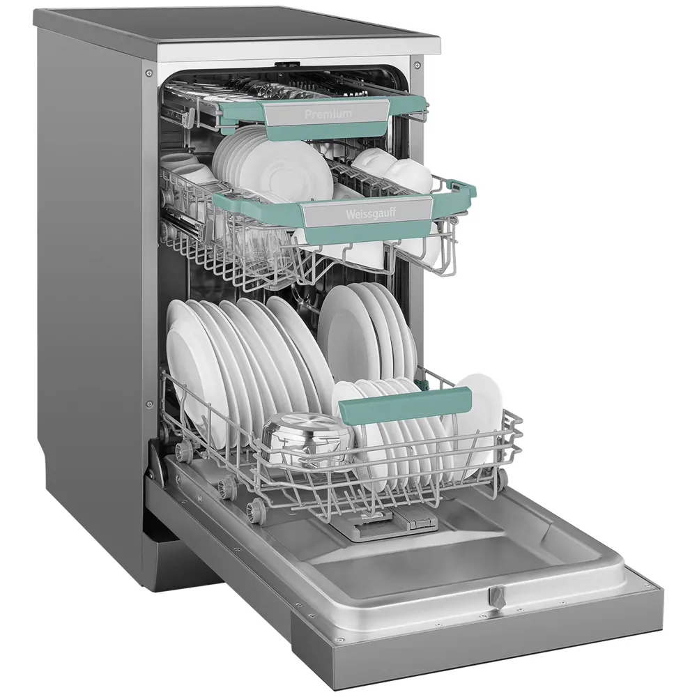 Фото 7 Отдельностоящая посудомоечная машина Weissgauff DW 4539 Inverter Touch AutoOpen 44.8 см 9 программ цвет серый/серебристый Фото 7 Отдельностоящая посудомоечная машина Weissgauff DW 4539 Inverter Touch AutoOpen 44.8 см 9 программ цвет серый/серебристый